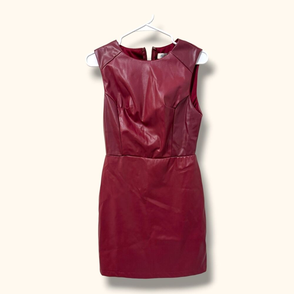 She + Sky Dress Womens M Faux Leather Burgundy Sleeveless Fit Flare Cocktail